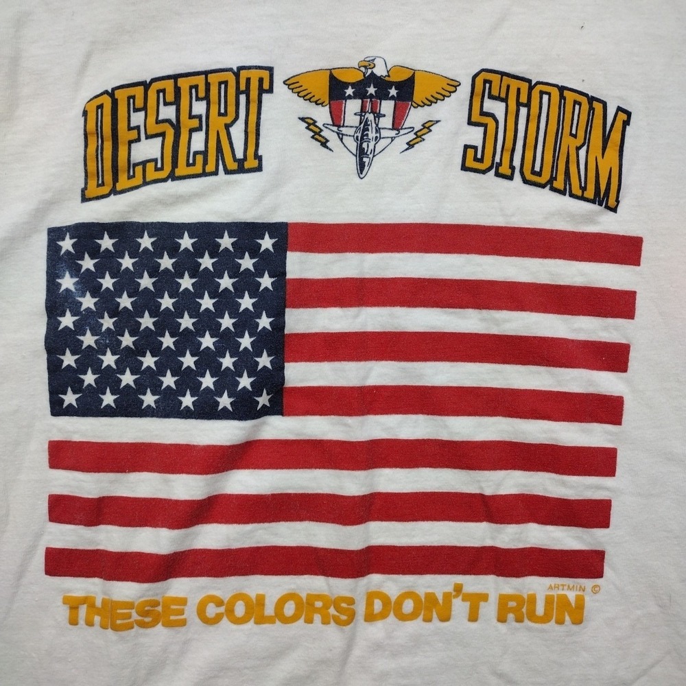 Y2K Operation Desert Storm Shirt Men's Medium White 90s "These Colors Don't RUN"